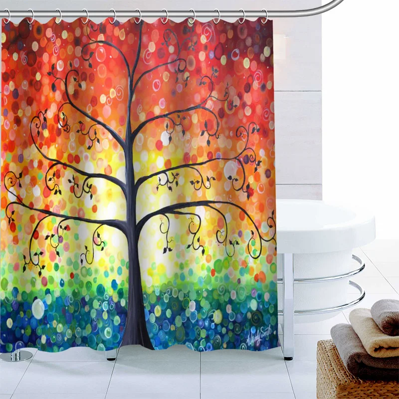 

New Arrival Color Tree Art Shower Curtain 12 Hook Polyester Fabric 3D Printing Bathroom Curtain Waterproof Bath Curtain Decor