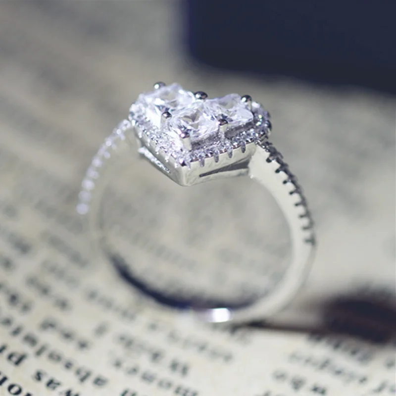 Женские уникальные серебряные кольца CC свадебные Романтические в форме сердца