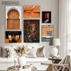Осенний постер с листьями леса, природный пейзаж, Скандинавская древняя дверь, печать на холсте, картина, серая и оранжевая, настенное искусство, декоративная картина