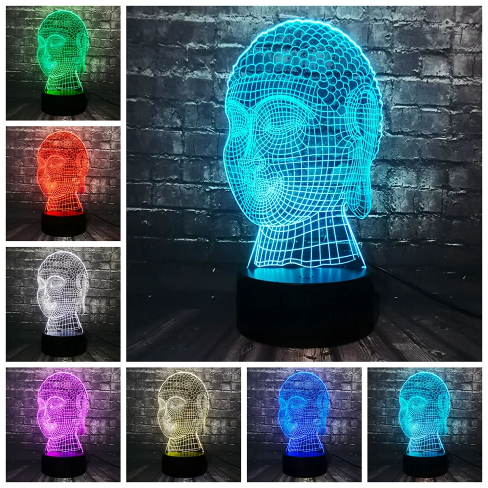 Новинка 3D голова Будды Tathagata Bless предприятие домашнее украшение светодиодная USB