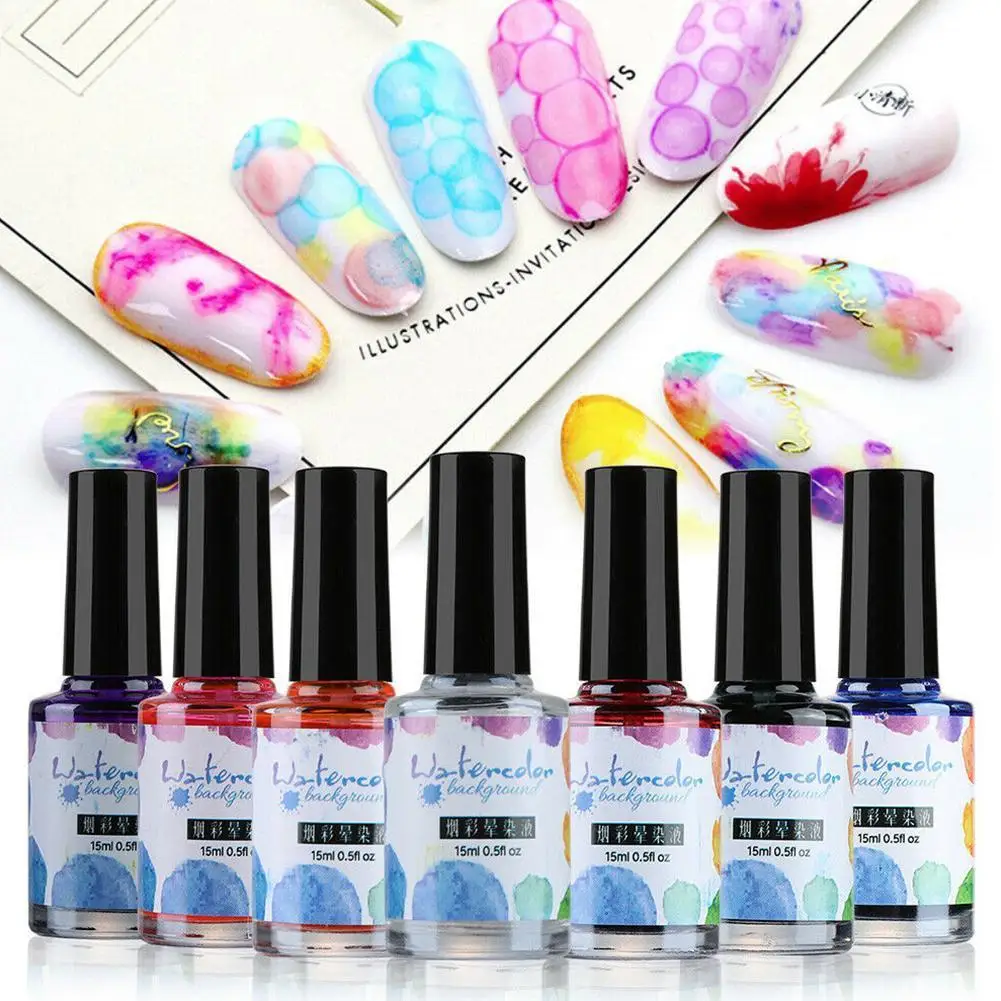 

15ML Watercolor Ink Nail Polish Blooming Gel Smoke Smudge Varnish DIY Salon Decor Manicure Effect Art Bubble Nail I4S0