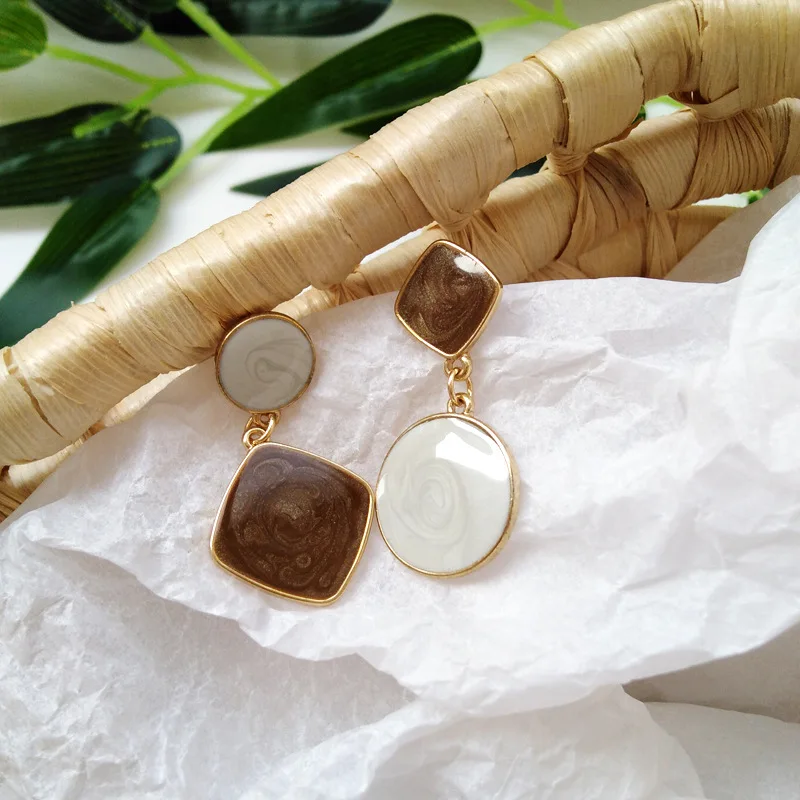 

Fashion jewelry creative personality asymmetrical earrings simple enamel earrings women jewelry girl student gifts