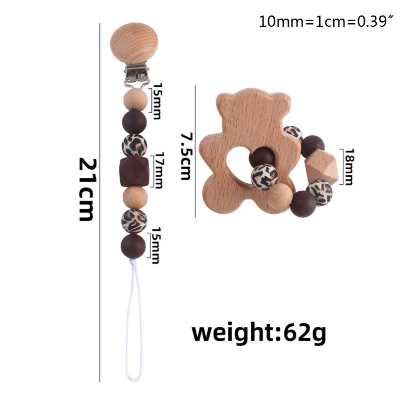 

Baby Infants Pacifier Chain Beech Wooden Bracelet Teether Nipple Dummy Clip Holder BPA-Free Beads Teething Soother Molar
