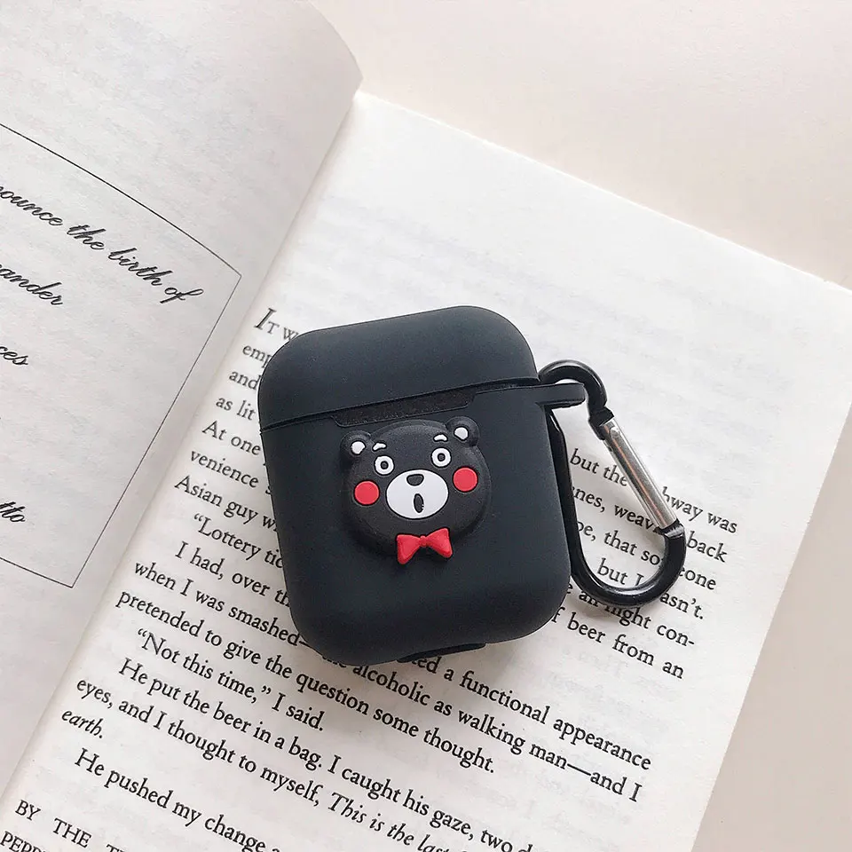 Черный Чехол для Apple airpods чехол силиконовый чехол airpods чехол с брелок для ключей для Apple AirPods мультяшный наушник - Цвет: Черный