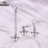 antique silver double angel wings earrings lock heart pendant earrings exquisite hip hop female long chain personalized earrings