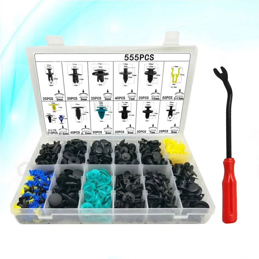 

555Pcs Car Body Bumper Rivet Trim Moulding Retainer Clip Push Pin Retainer Fastener Accessories Kit (with 6inch Screw Driver)