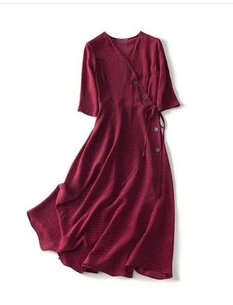 Многоцветный Rob! Foreign MAO welfare money! Pure silk! Mulberry silk red white wave tea tea dress silk dress - Цвет: Многоцветный