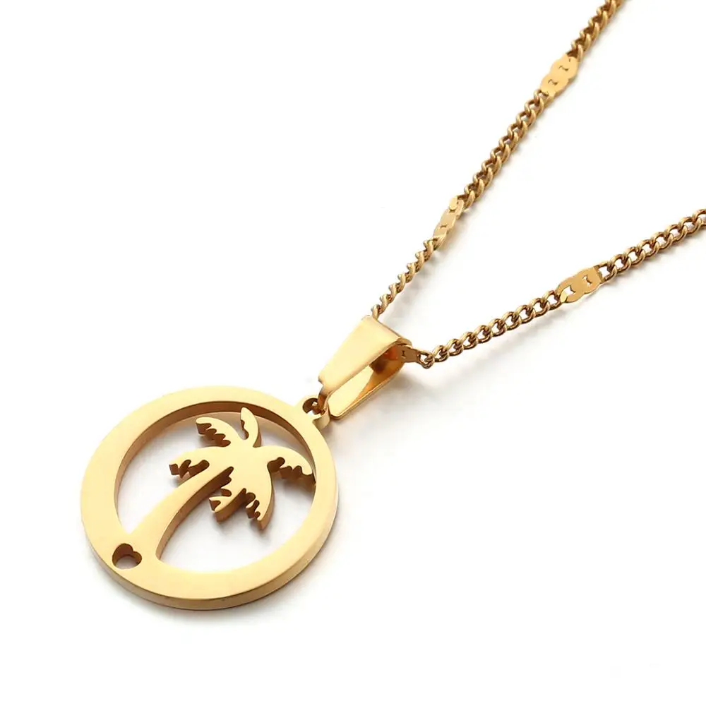 Ожерелье из нержавеющей стали с кулоном в виде кокосовой пальмы Пляжная шейка