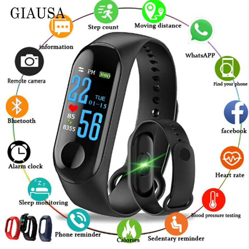 Смарт-часы M3 монитор сердечного ритма фитнес-трекер цветной экран кровяное