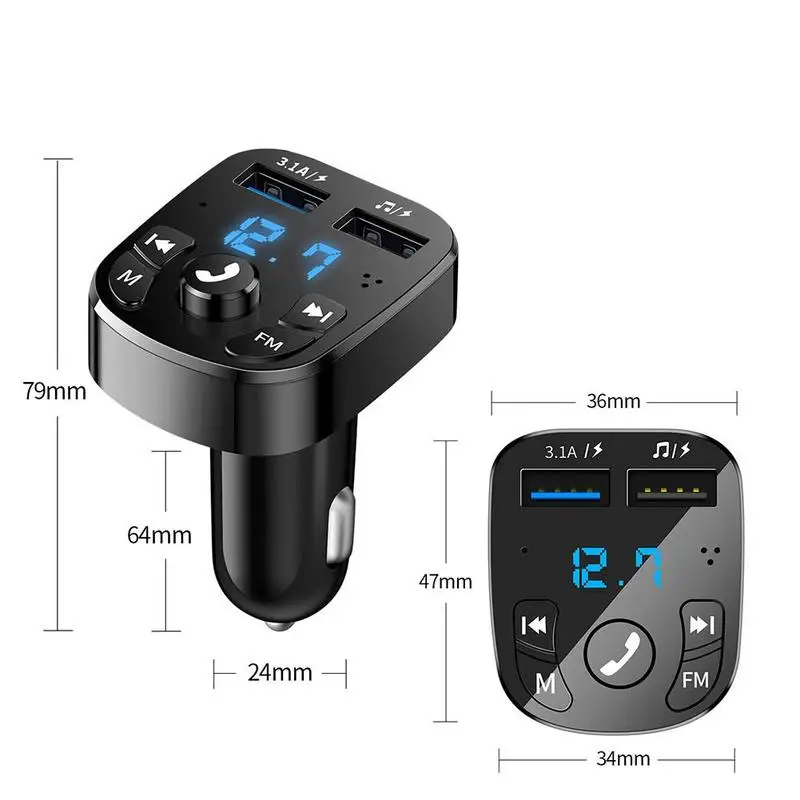 

Multi-Function USB Car Fast Charge MP3 Player Black FM Bluetooth Receiver Auto Music U Disk Supplies Double Interface