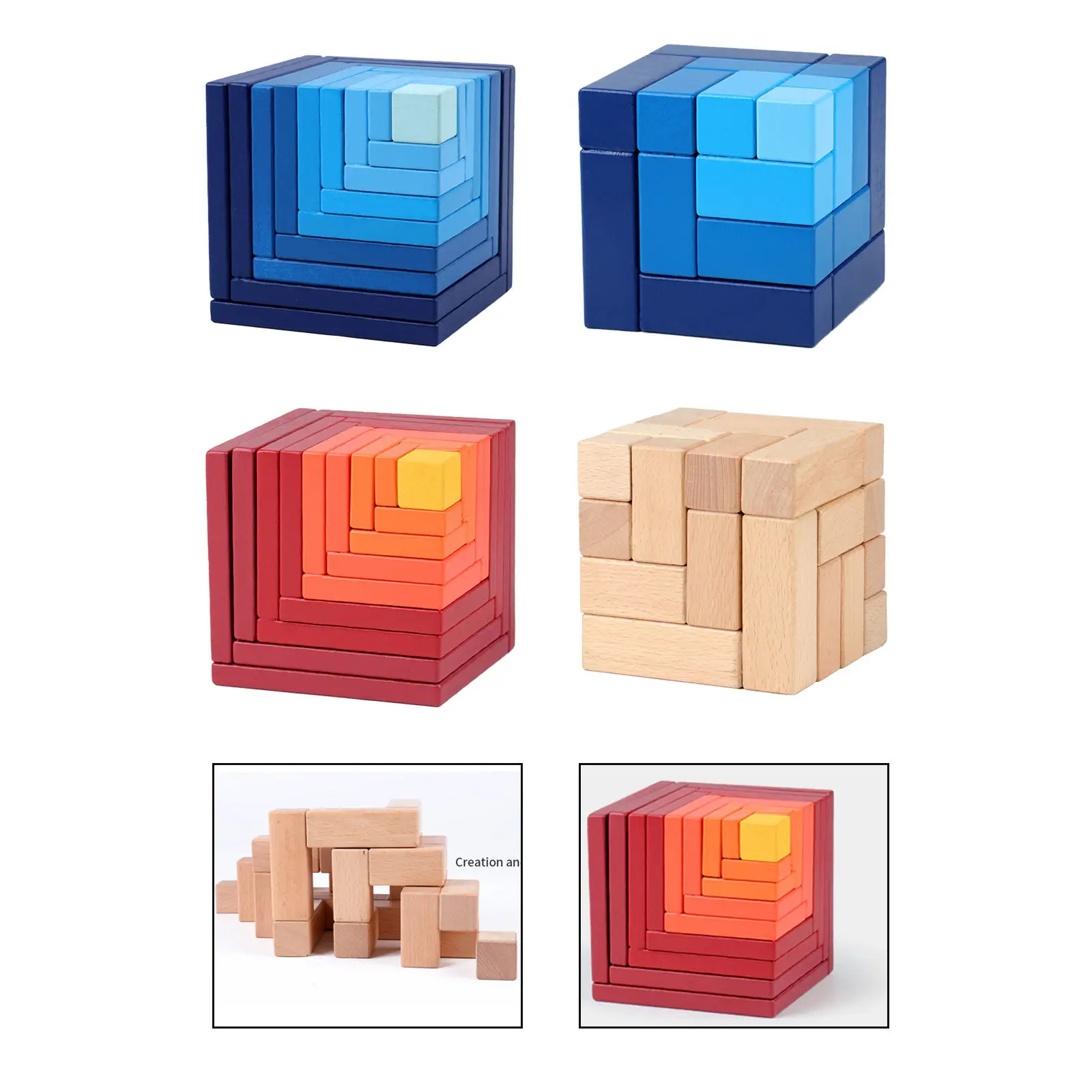 

Wood Puzzle Cube Building Blocks Educational Bricks Montessori Intelligence Developing Brain Teaser Toy