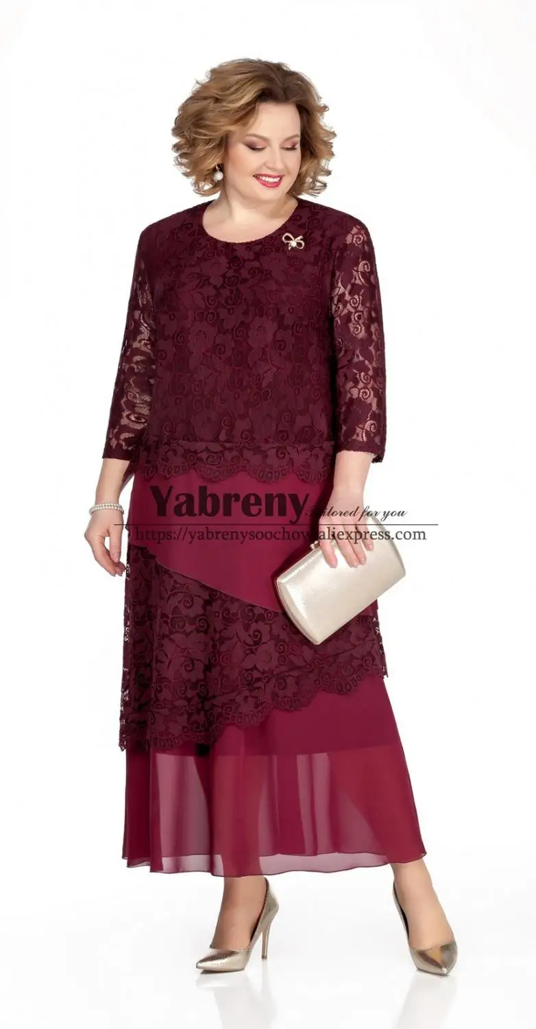 

Burgundy Mother Of The Bride Dress Ankle-Length Plus Size