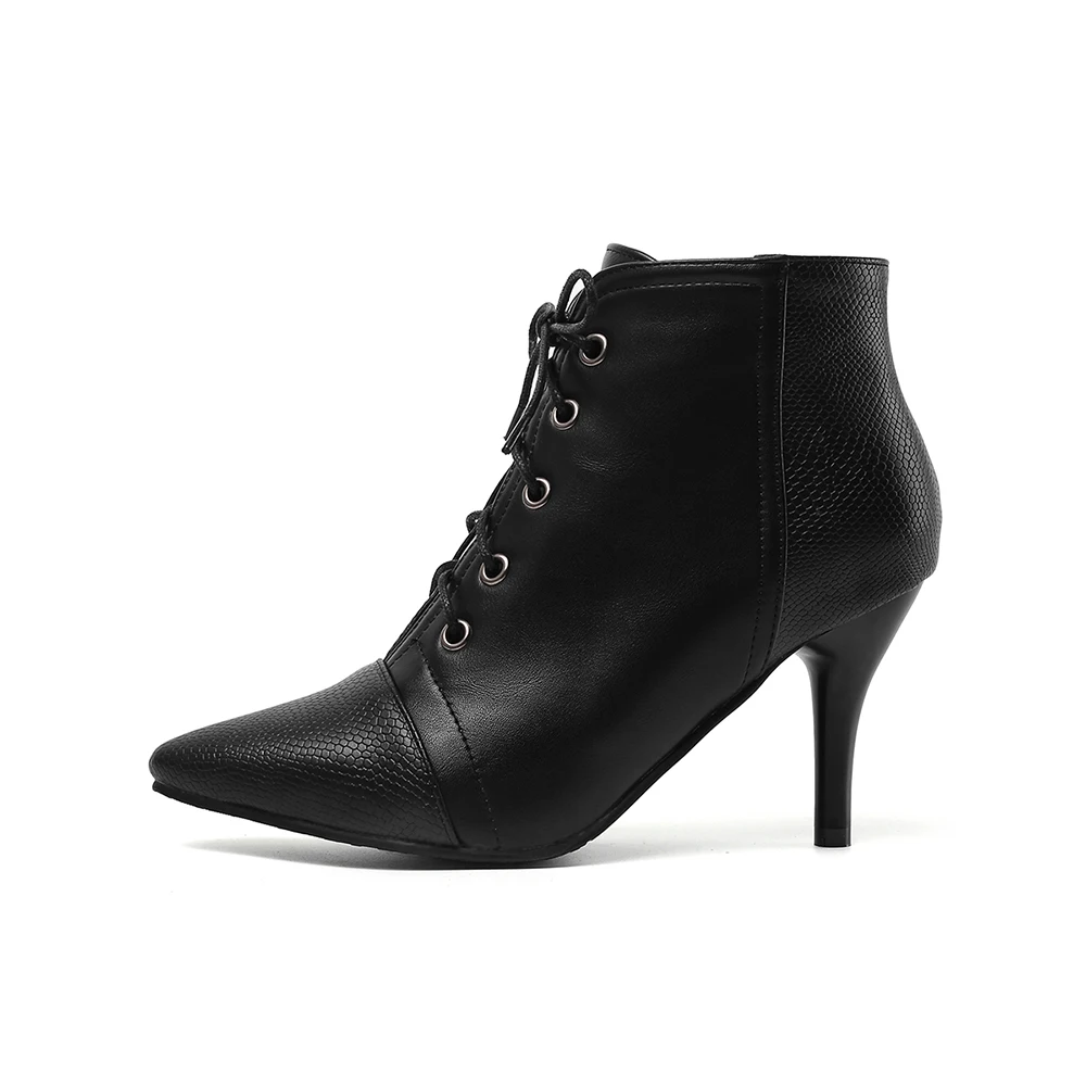  Brand New Elegant Red Apricot Women Ankle Boots Lace up Spike High Heels Lady Shoes LS906 Plus Big Small Size 10 30 45 48 | Обувь