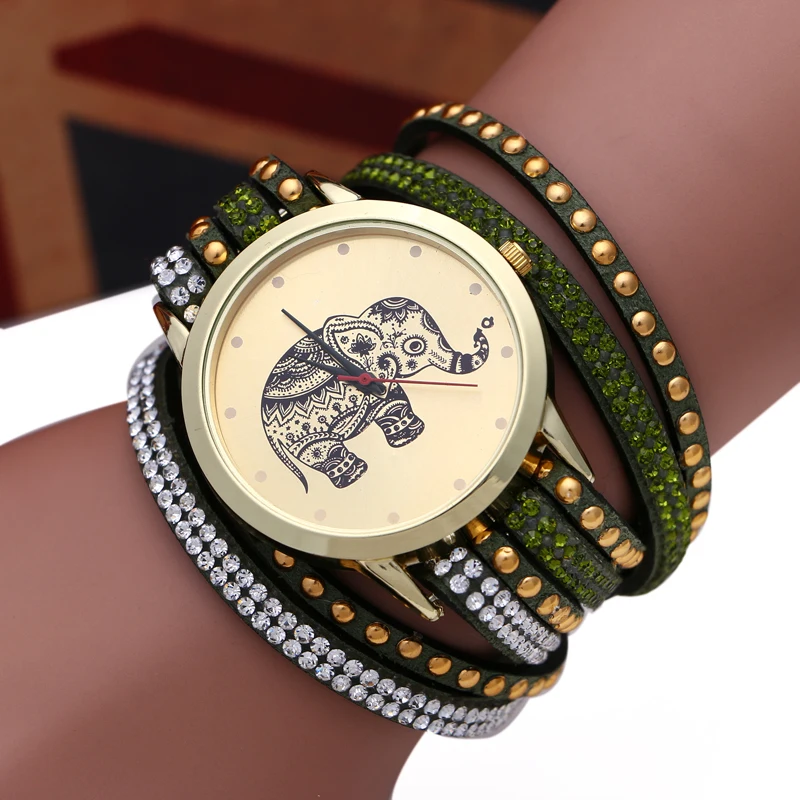 Новые модные повседневные женские наручные часы с рисунком слона Плетеный