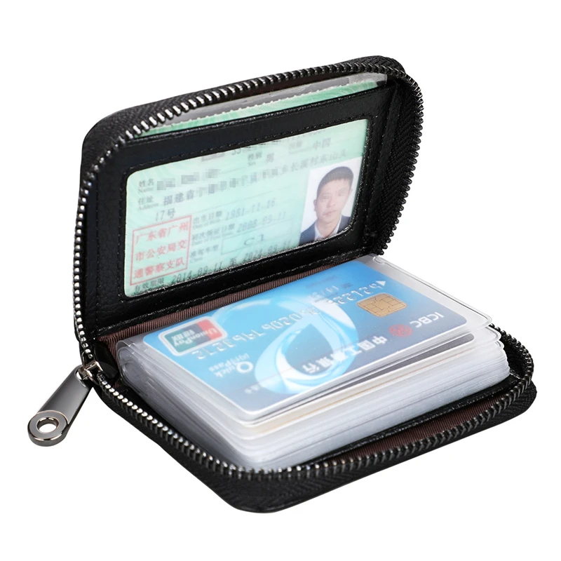 2020 new genuine leather card bag rfid blocking credit card holder men business card wallet women change organizer zipper purse free global shipping