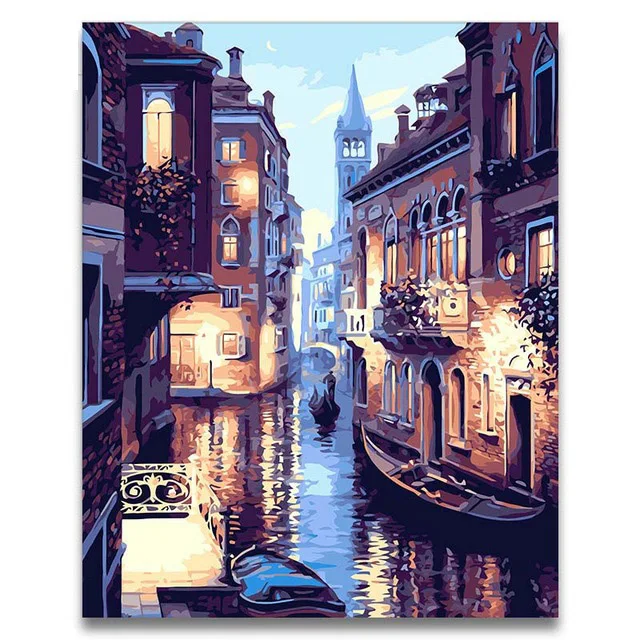 

European City Building pictures painting by numbers landscape picture the number with paint colours on canvas for hoom decor