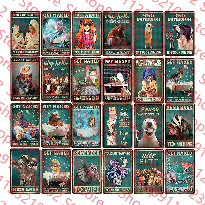 

Металлический знак в ванную комнату, винтажные жестяные знаки для ванны, Настенный декор с кошками, настенная табличка с рисунком русалки, постер на стену в ванную комнату