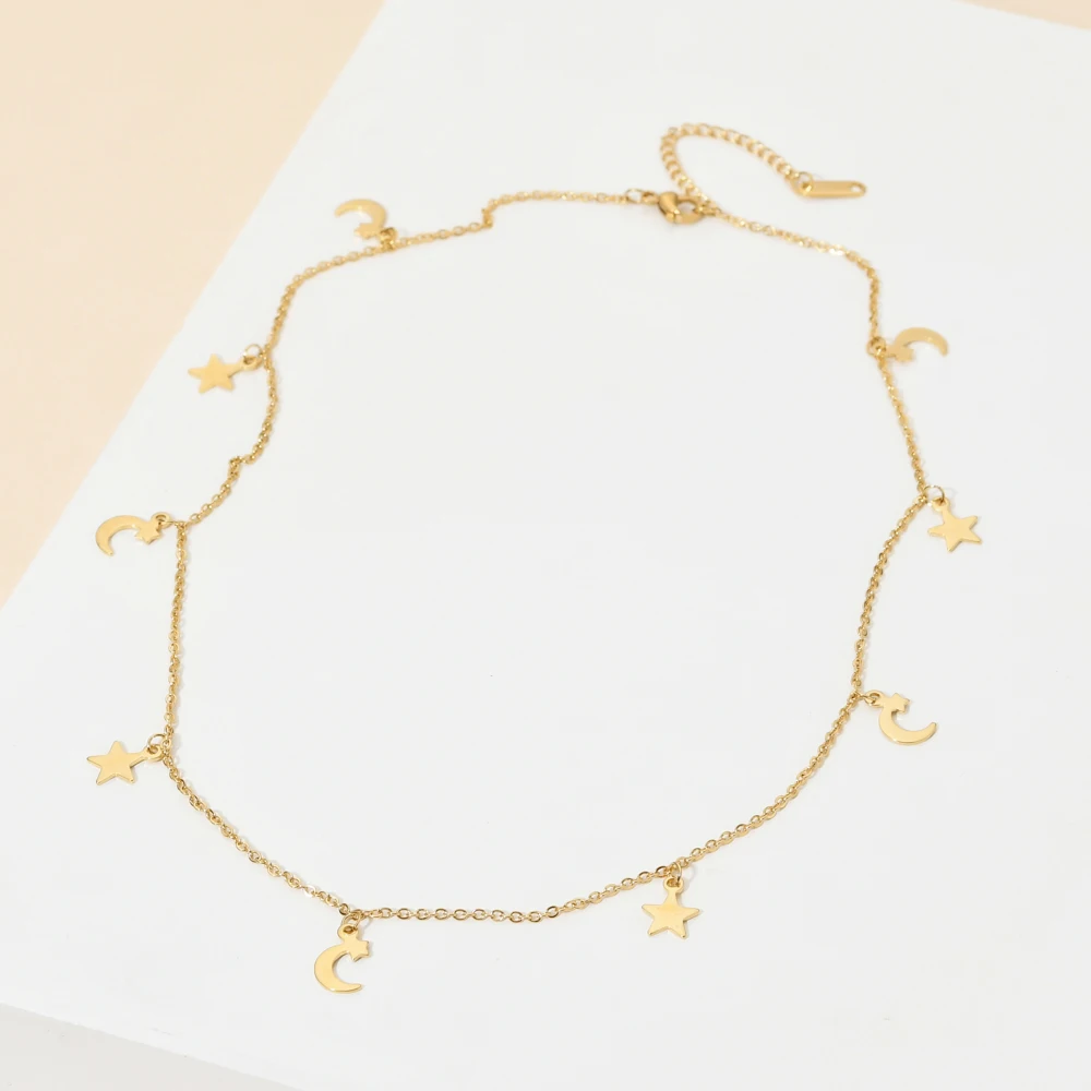 

ZMZY Star and Moon Link Chain Necklaces for Women Stainless Steel Wedding Jewelry Collar New Fashion Chain Pendant Necklace