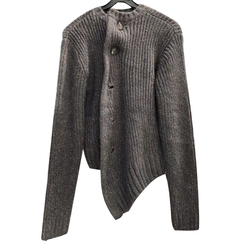 GALCAUR Asymmetrical Ruched Knitting Women's Sweaters O Neck Long Sleeve Korean Cardigans Female 2019 Autumn Winter Fashion New |