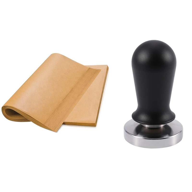 

1 шт. 54 мм пресс для вскрытия кофе из нержавеющей стали с плоским основанием и 200 шт. 9x12 дюймов антипригарная бумага для выпечки пергамент