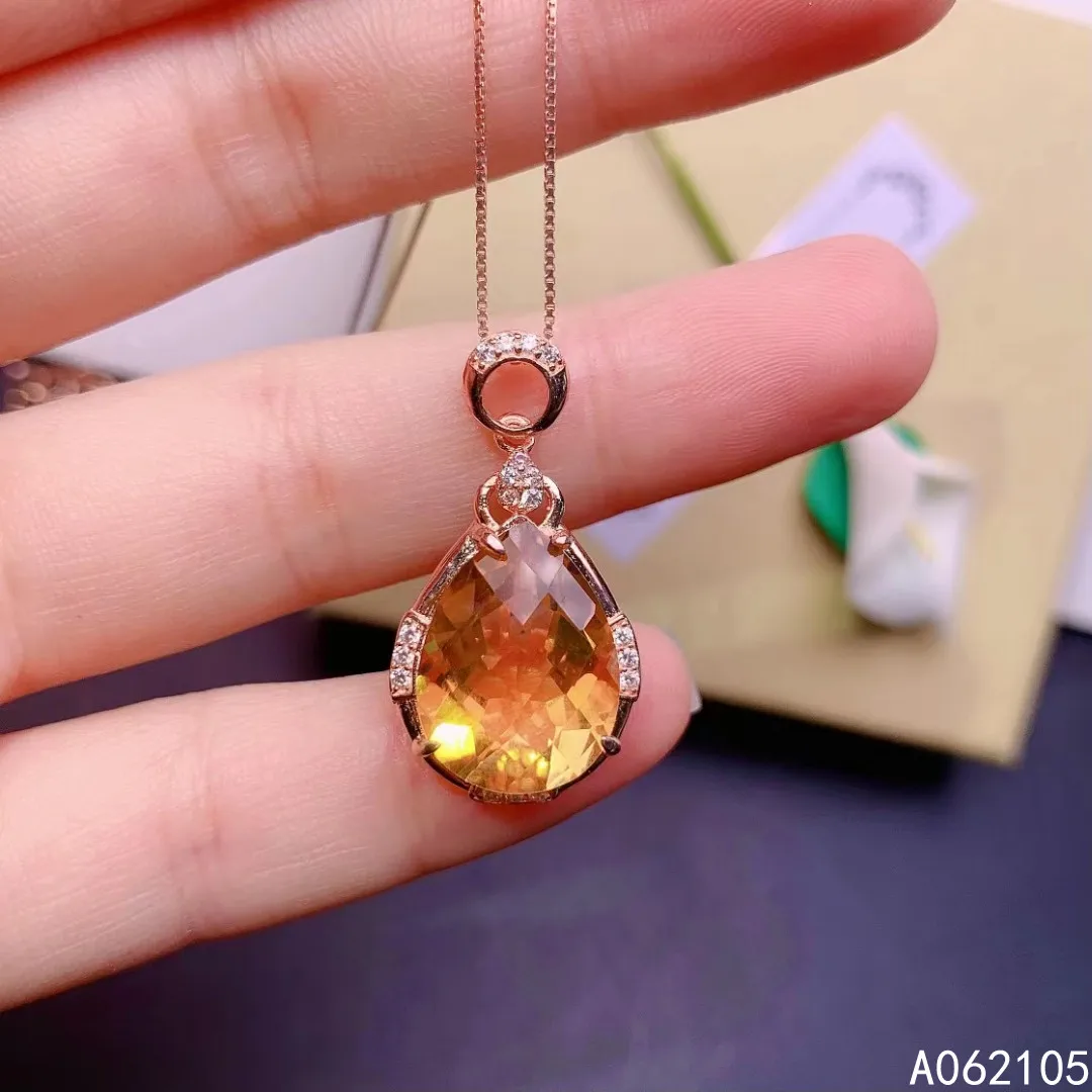 Fine Jewelry 925 Pure Silver Inlaid Natural Citrine Girl Vintage Luxury Water Drop Chinese Style Gem Pendant Necklace Support De