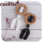 Силиконовые бусины Coskiss без бисфенола А, перо, подвеска из бука, деревянное кольцо для прорезывания зубов, детская игрушка, продукт, 6 цветов, детский моляр, подарок