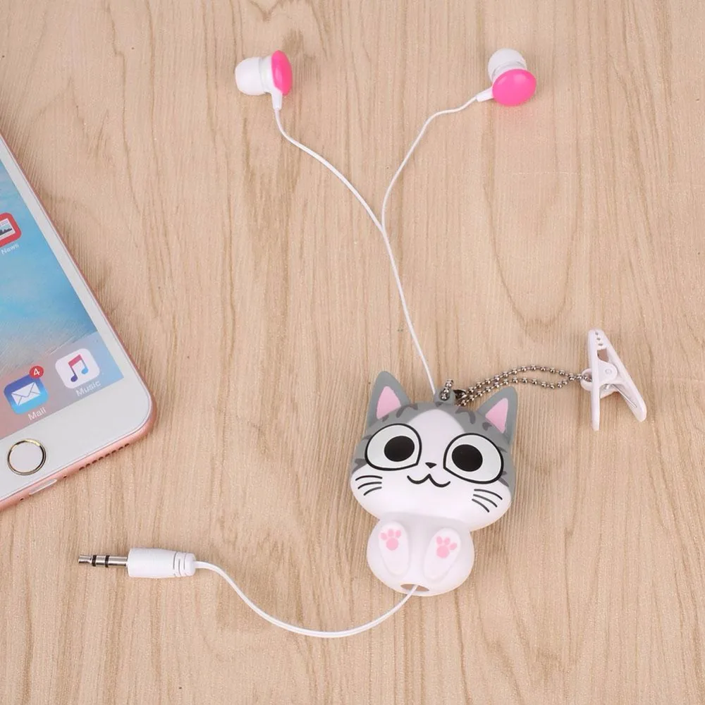 

New 3.5mm com fio retratil fone de ouvido no ouvido dos desenhos animados gato anime fone de ouvido clipe fone de ouvido cabeca