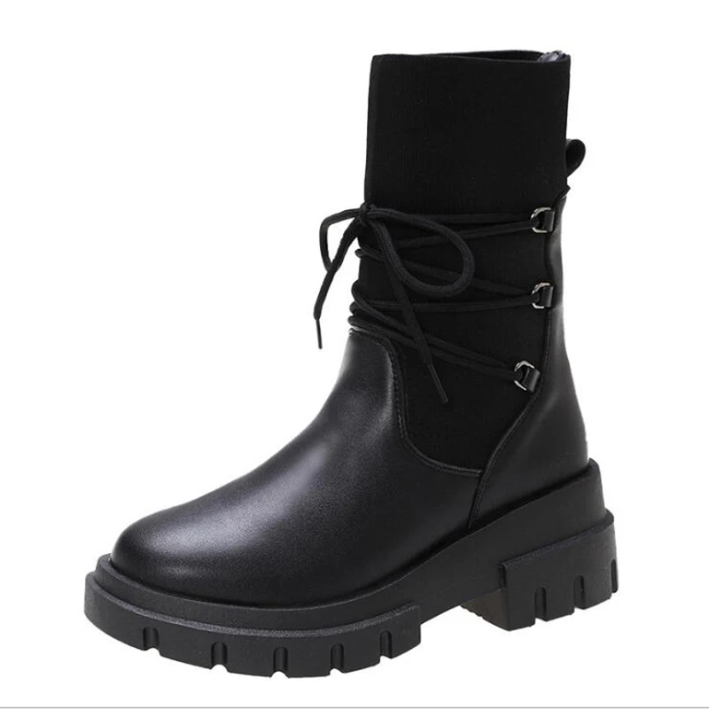 Модные женские туфли с облегающим голенищем до середины икры Женские ботильоны