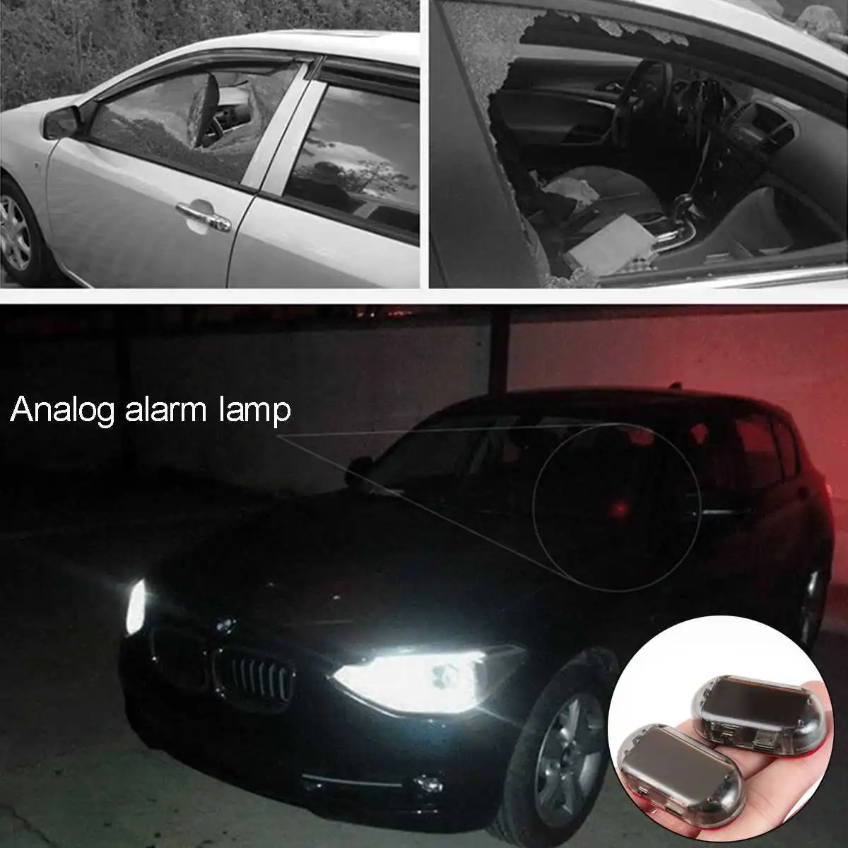 Автомобильная сигнальная лампа, автомобильная фальшивая Лампа безопасности на солнечных батареях, имитация бутафорская сигнализация, Предупреждение ющая Противоугонная лампа, USB мигающий свет