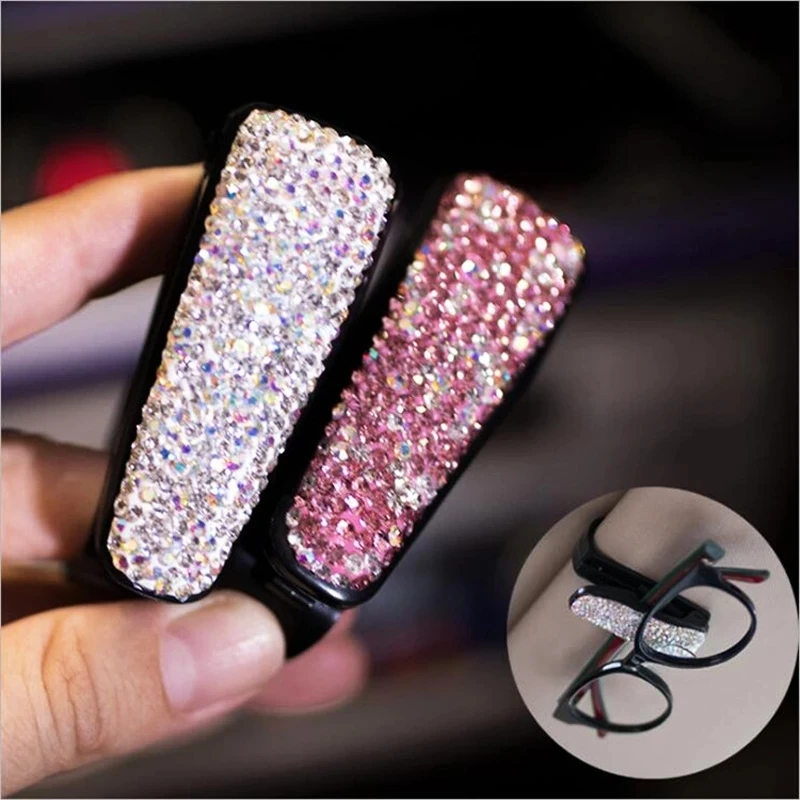 

Multi-function Eyeglasses Clip Rhinestone Car Sun Visor Sunglasses Folder Ticket Receipt Card Storage Holder Accessories