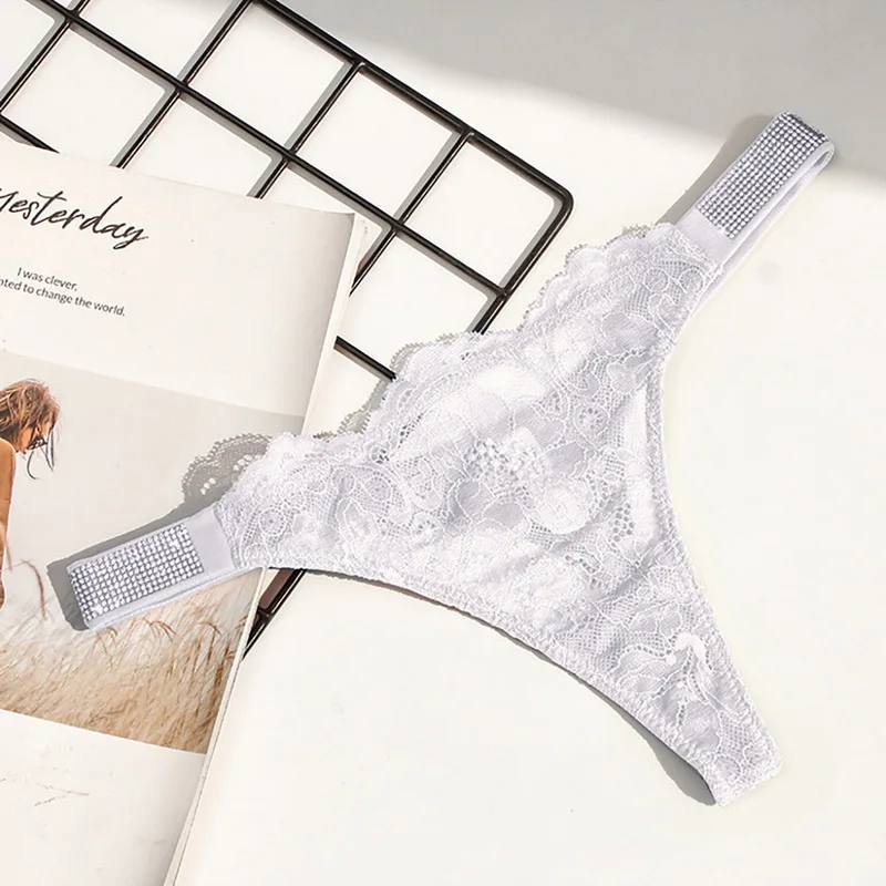 

Sexy Women Underwear Rhinestone Letter Thongs Lace Transparent T Back for Female Low Rise Soft Ladies Panties Black Lingerie