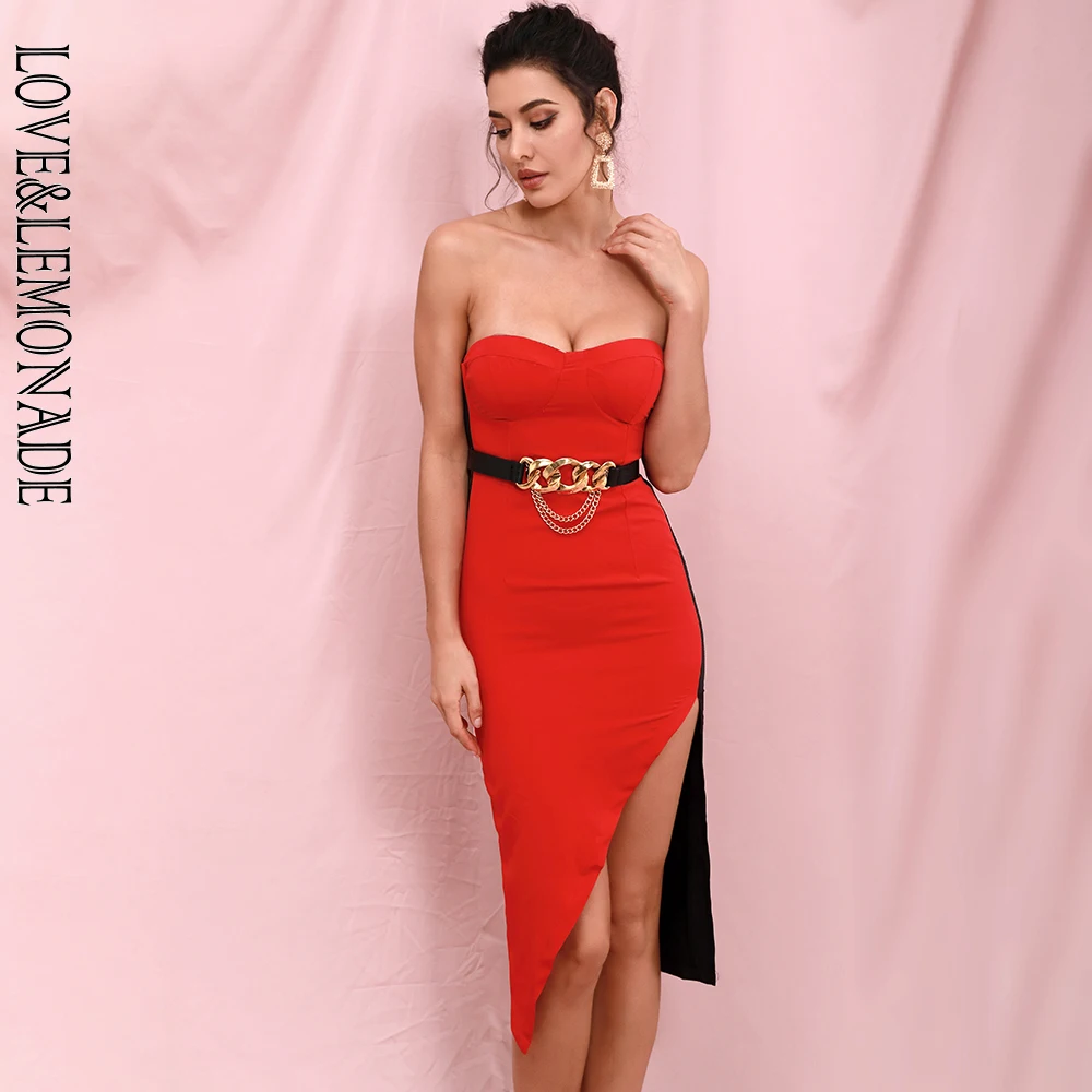 Женское вечернее мини платье LOVE & LEMONADE красно черное облегающее вечерние с