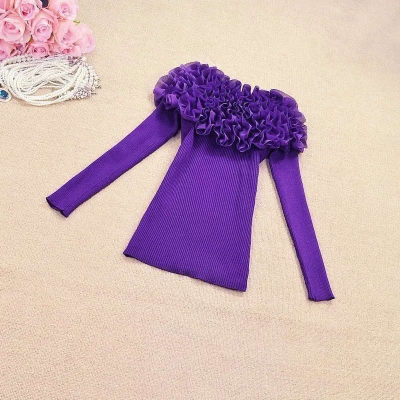 Джемпер женский трикотажный с оборками Модный милый свитер в Корейском стиле топ