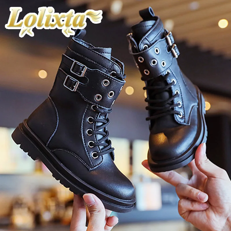 

kids 27-37 size new martin boots for child spring autumn winter short plush shoes little girls boys white teenager teens juniors