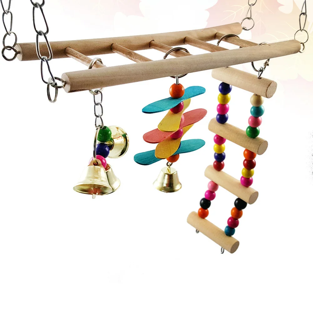 

1pc Wooden Stair Swing Stand Creative Colorful Wall Decoration for Pet Parrot Bird Perching 30x23cm