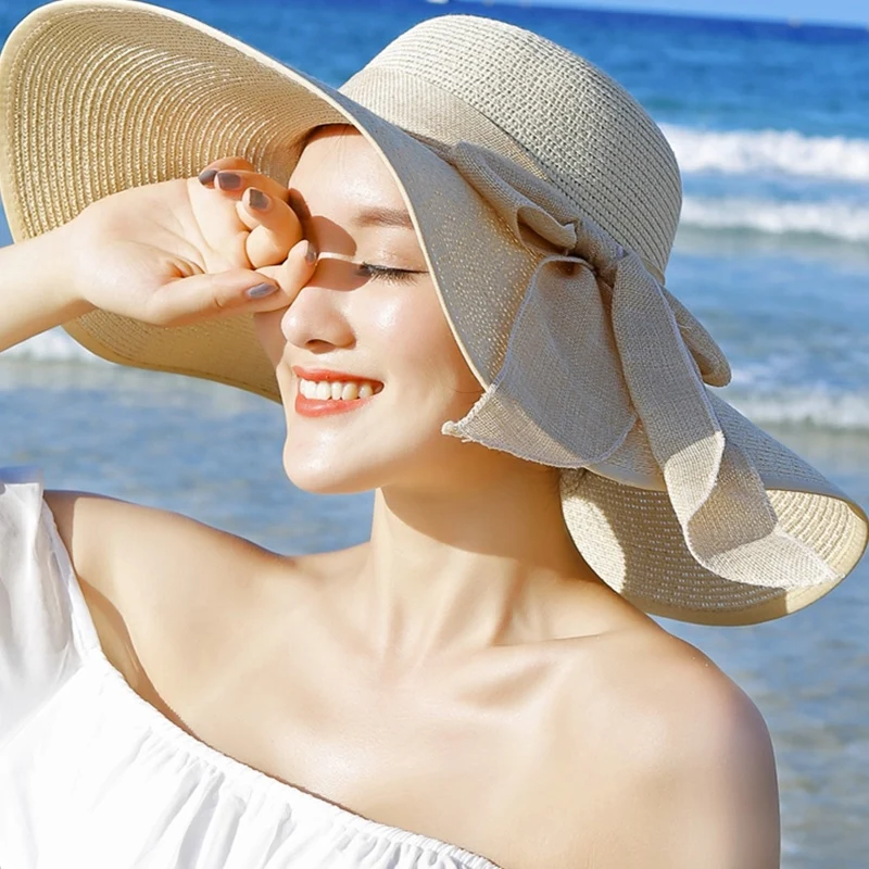 

Beach hat sunshade summer straw hat big-brim hat women foldable sun hat for seaside vacation