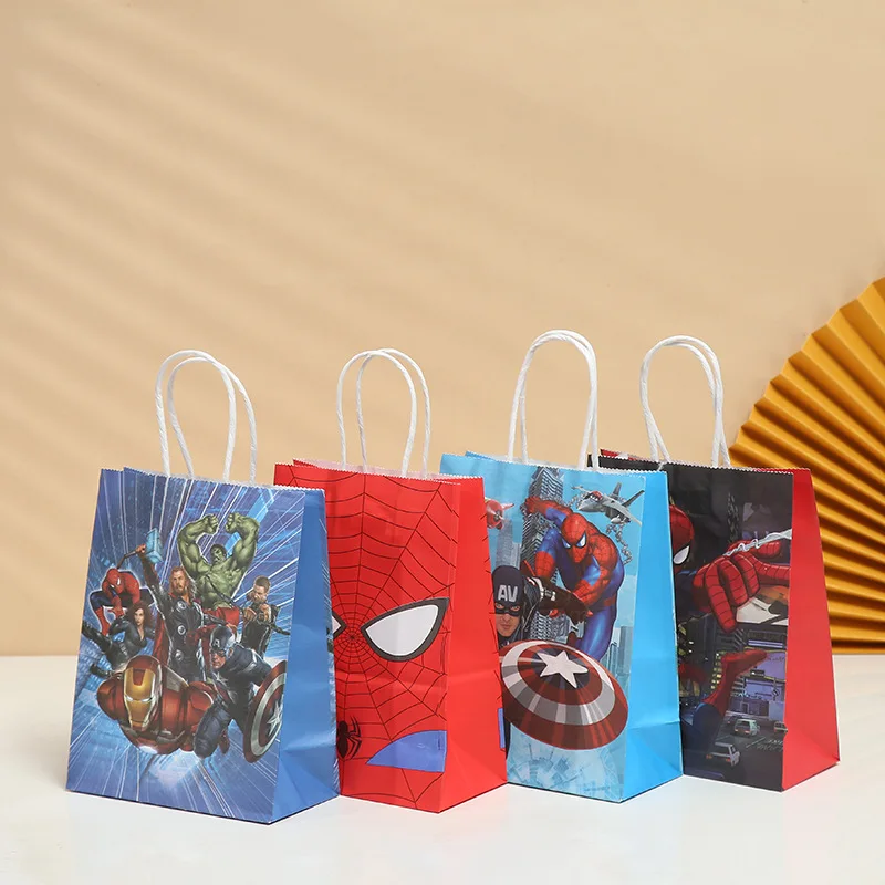 Bolsa de papel de los vengadores de Disney para decoración de fiesta de cumpleaños, bolsa de regalo de dulces, con dibujos animados de Aisha, Anna, 12 unids/lote