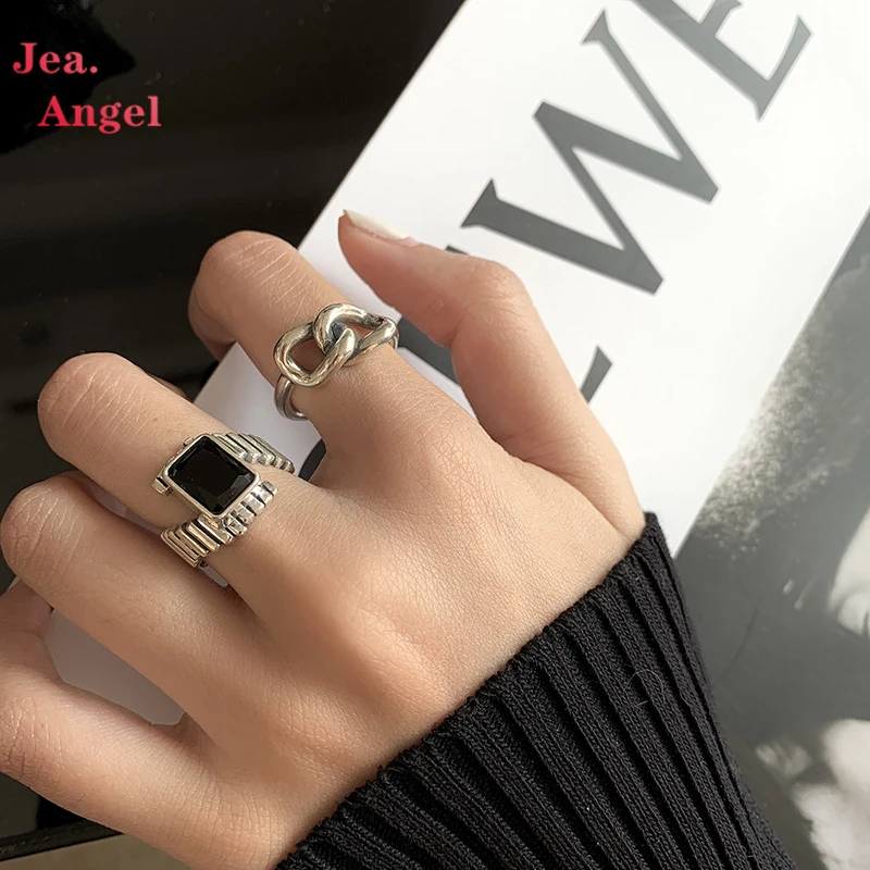 

Jea.Angel 925 серебряные черные циркониевые Квадратные Кольца неправильной формы с крестом цепочка для женщин ювелирные изделия креативные Женс...