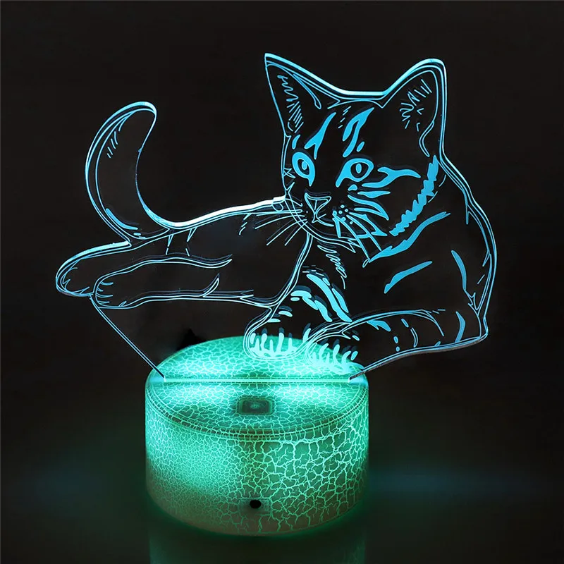 7 Colorful Cat 3D Lamp Acrylic LED Night Light USB Touch Sensor Remote Control Children Cute Bedroom Kids Gifts | Лампы и освещение