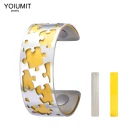 Браслет-манжета Yoiumit, из кожи, со сменным ремешком, серебряный браслет