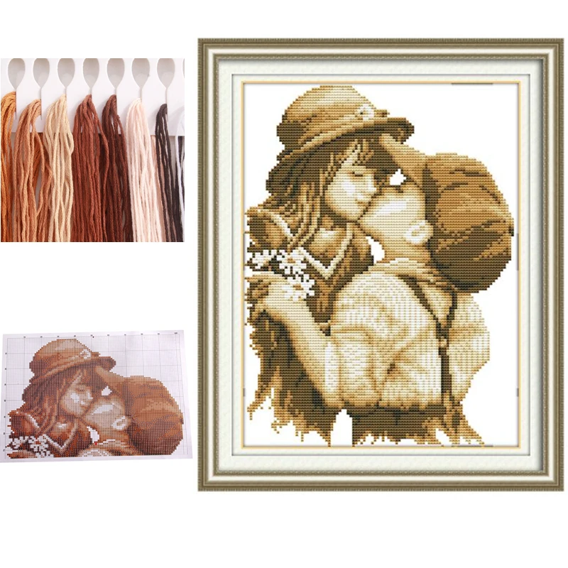 

DIY Needlework Cross Stitch Kits Embroidery Needlework Sets First Romantic Kiss Pattern Counted Bead Cross-Stitching