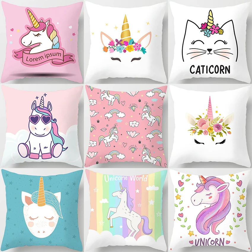 MIAOTU Чехлы для подушек единорога из полиэстера с мультяшным рисунком чехол