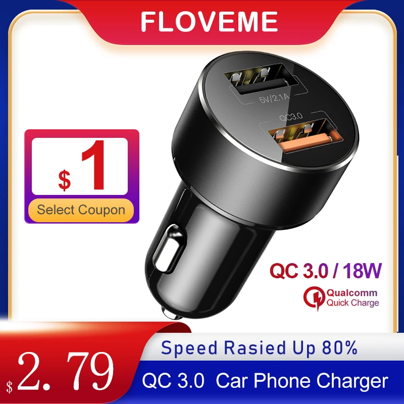 Автомобильное зарядное устройство FLOVEME Quick Charge 3,0 18 Вт QC3.0 Dual USB Автомобильное зарядное устройство для iPhone прикуриватель Быстрый автомобильный адаптер зарядного устройства для телефона