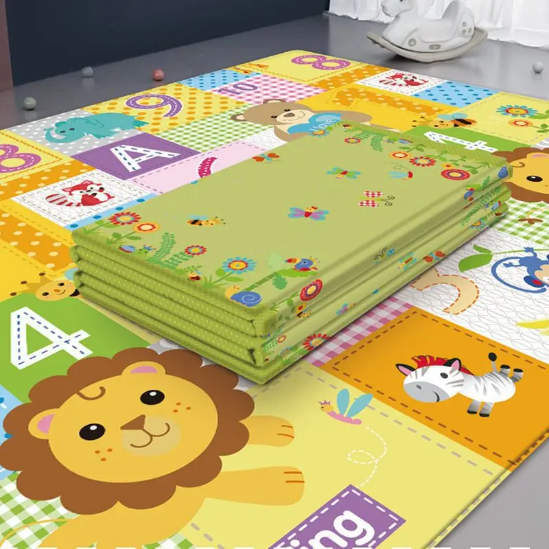 Children's Baby Crawling Mat Odorless Foldable Thickened Double Sided Sponge Mat Cartoon Home Living Room Field Travel Thickened
