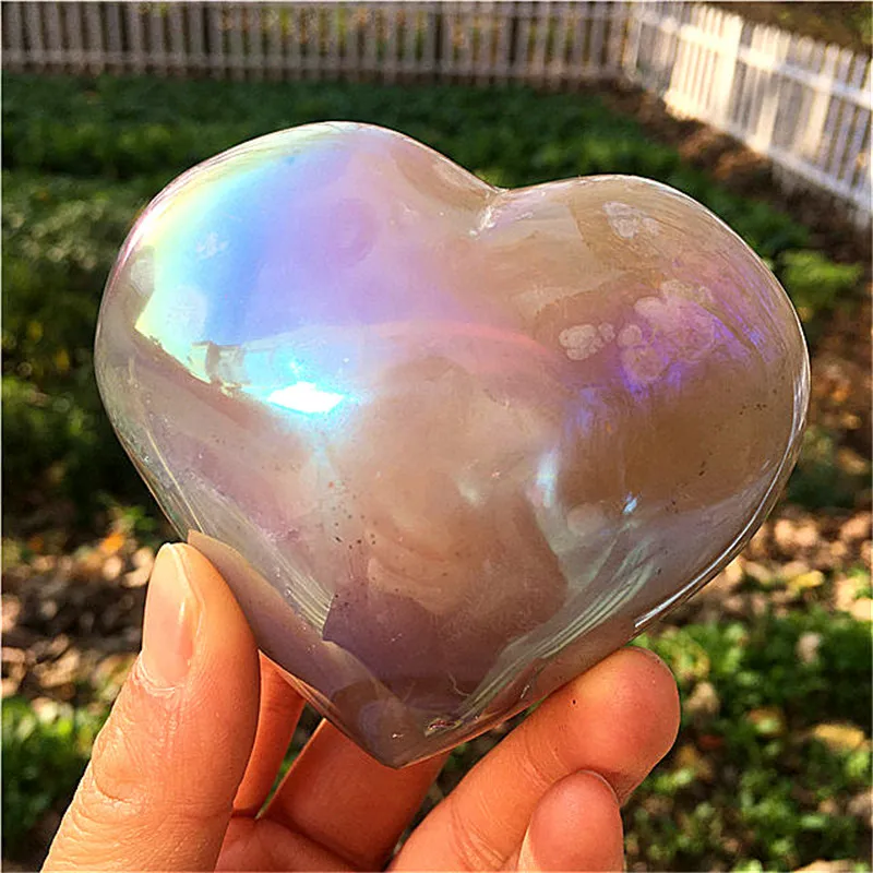 

Wholesale beautiful hand-polished pink rainbow angel aura natural Cherry blossoms agate quartz crystal cute heart crafts