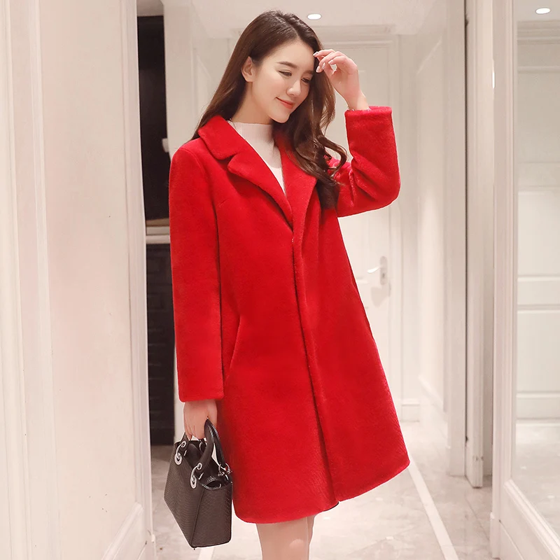 

2020 Real Female Autumn Winter Woman Coat Korean Jacket Sheep Shearing Wool Fur Coats Long Abrigo Mujer KJ893
