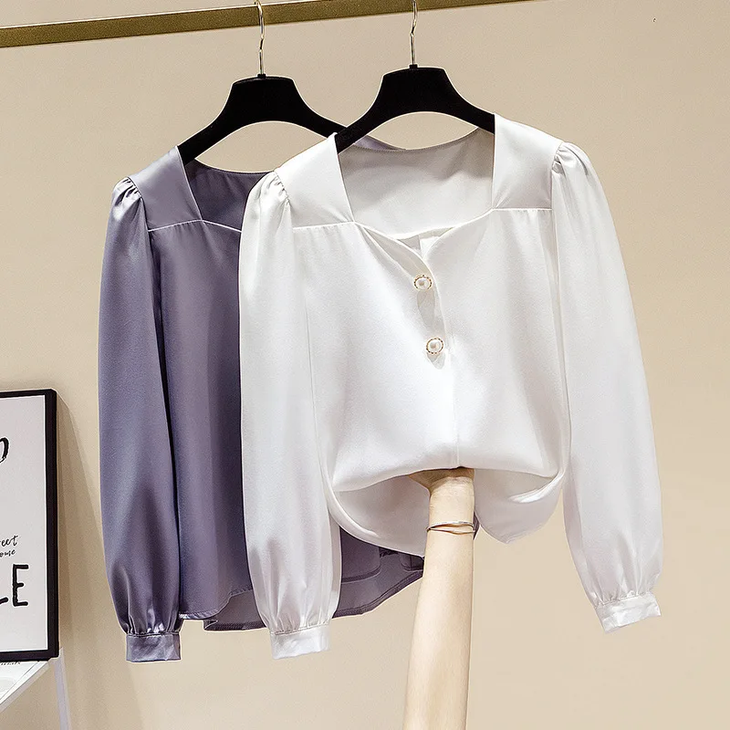 

Женская шифоновая блузка с длинным рукавом-фонариком, на пуговицах