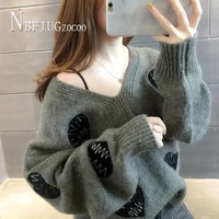 v neck women sweater pullover loose 2020 autumn winter korean students knitting female sweaters