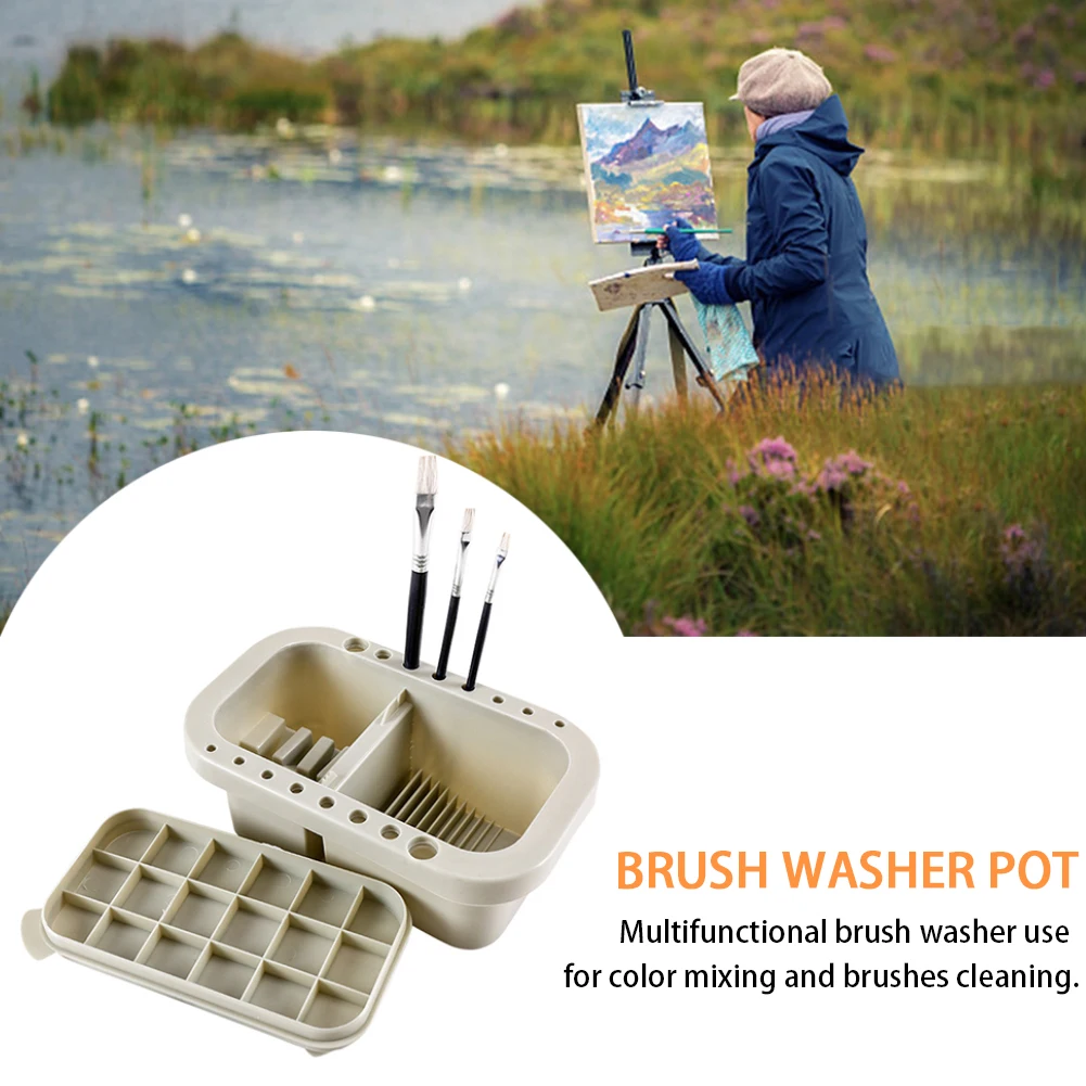

Student Cleaning Art Supplies Paint Brush Washer Pot 3 In 1 Tool Holder With Palette School Multifunctional Bucket Stationery