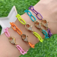5pcs new trendy high quality cz micro pave clasp charm with colorful enamel chain bracelet jewelry for gifts
